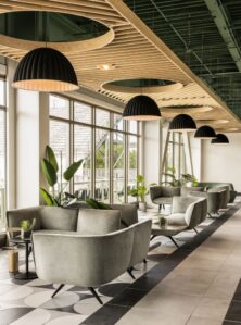 Modern offices, cafes, and retail spaces.